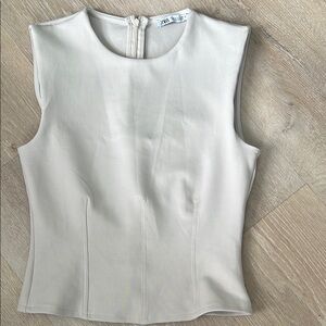 Zara Cream Sleeveless Fitted Tank Top